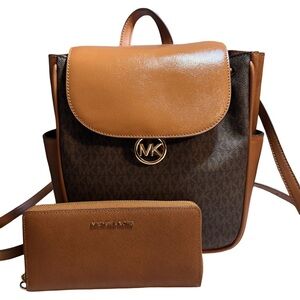 Michael Kors Brown and Tan Women's Backpack and Wallet Set